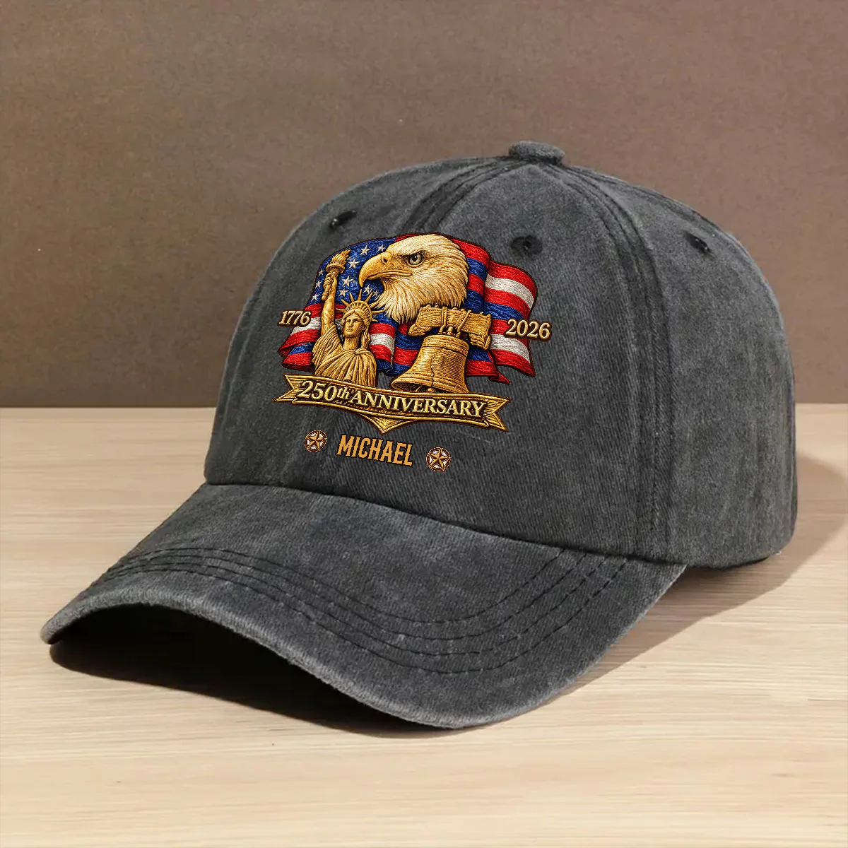 250 Years Of Freedom - Personalized Custom Vintage Washed Denim Cap - Image 2