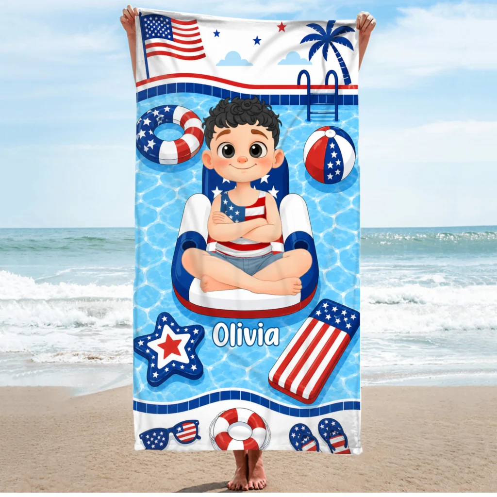 4th Of July Celebrate - Personalized Custom Beach Towel - Image 5