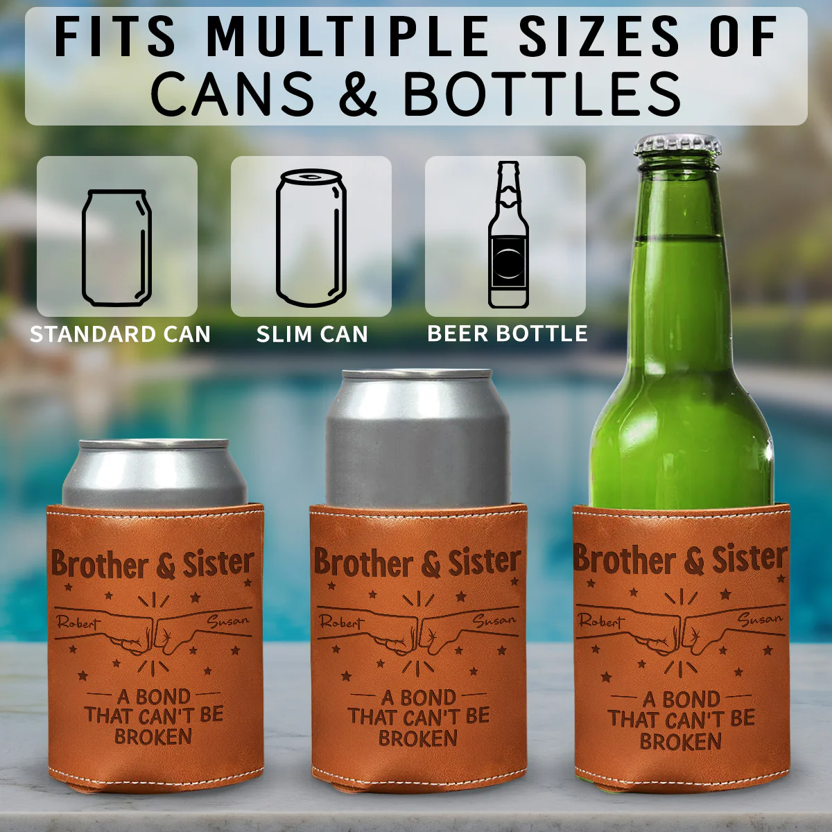 A Bond Between Brothers - Personalized Custom Engraved Leather Can Cooler Holder - Image 5