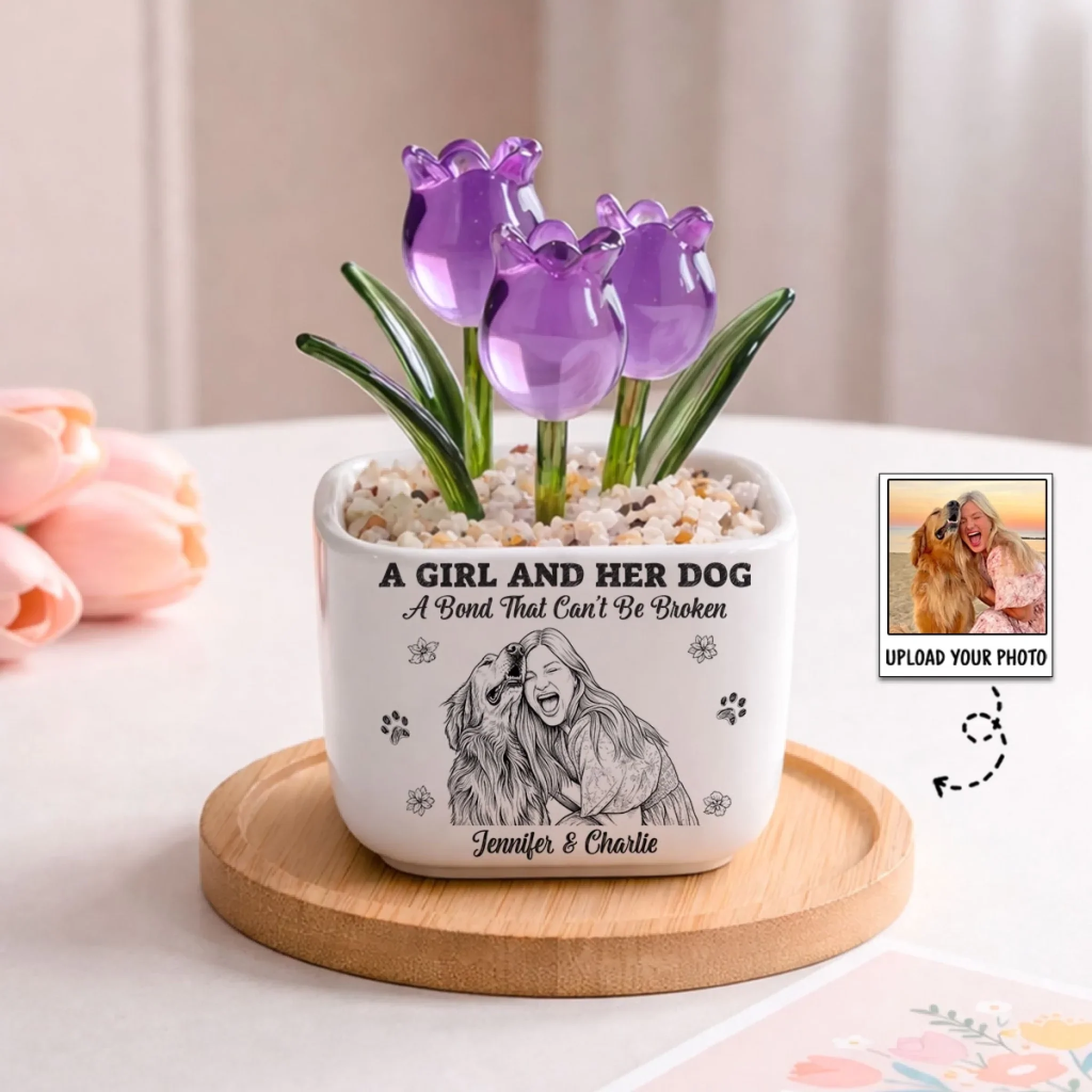 A Bond - Personalized Custom 3D Effect Glass Everlasting Tulips
