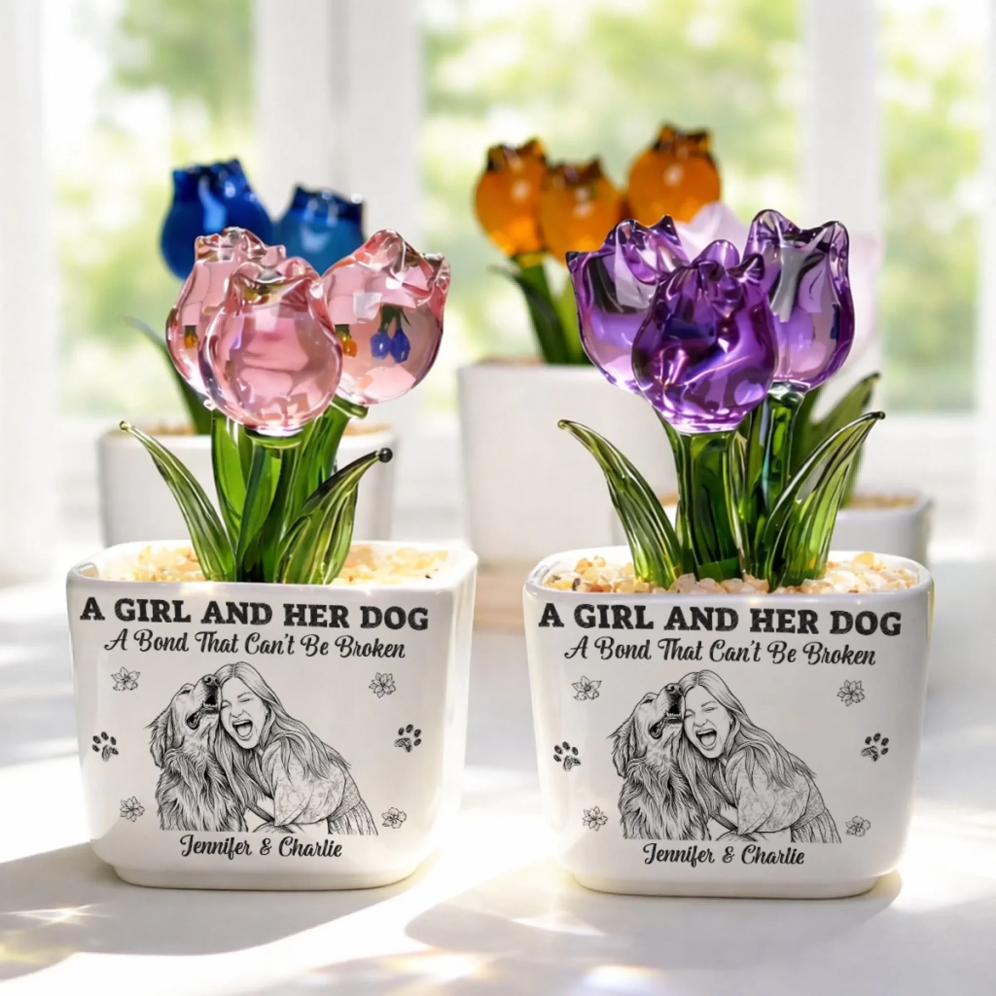 A Bond - Personalized Custom 3D Effect Glass Everlasting Tulips - Image 2
