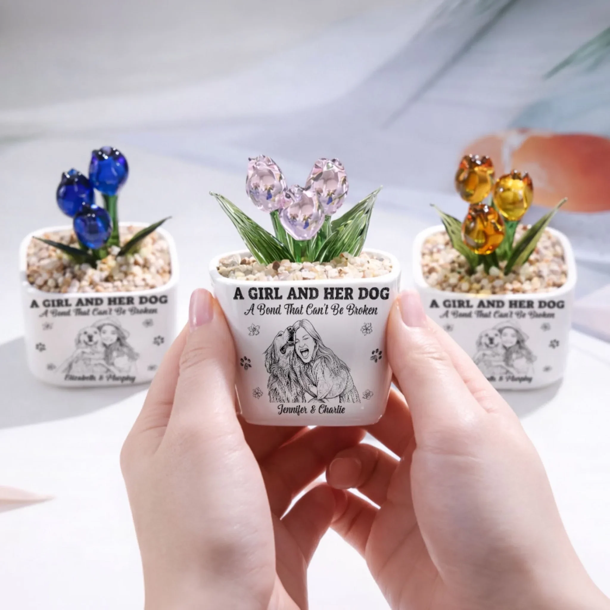 A Bond - Personalized Custom 3D Effect Glass Everlasting Tulips - Image 7