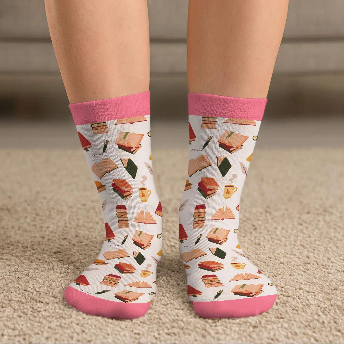 A Bookaholic And Not Ashamed - Personalized Custom Crew Socks - Image 5