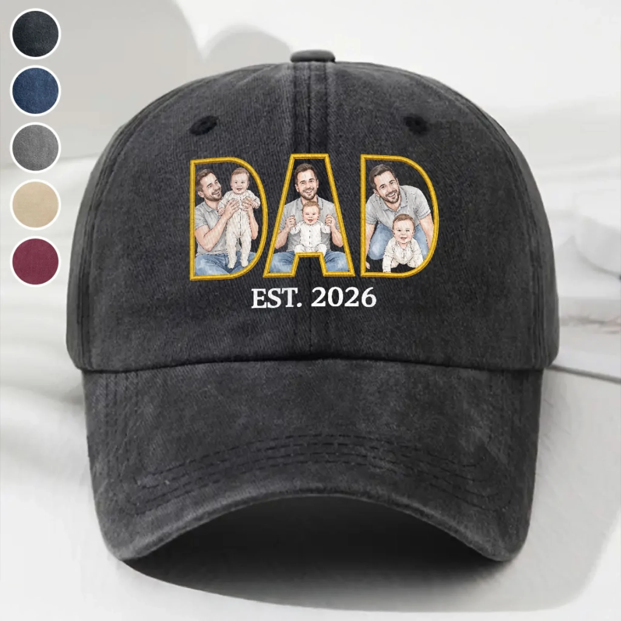 A Father Is Born - Personalized Custom Vintage Washed Denim Cap