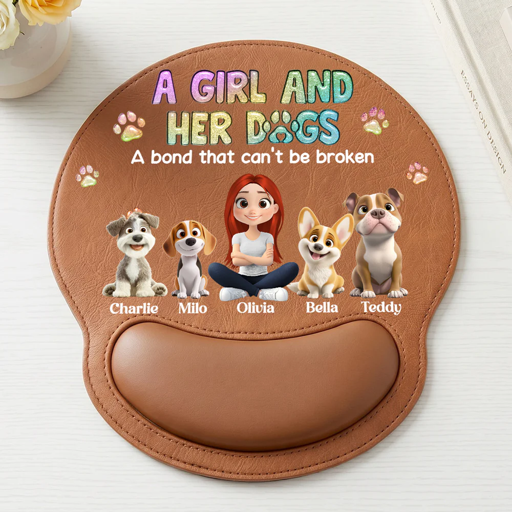 A Girl And Her Dog - Personalized Custom Leather Mouse Pad - Image 4