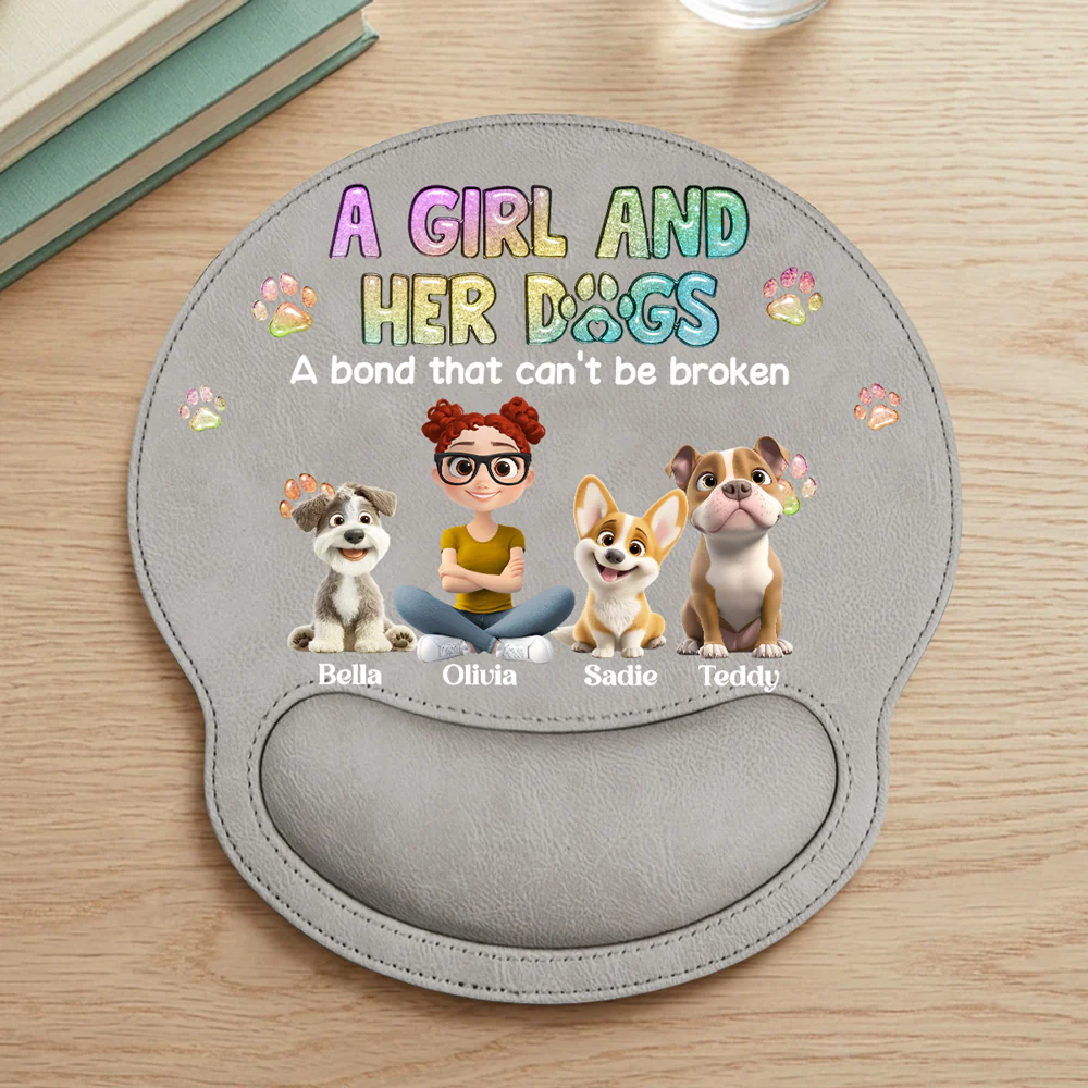 A Girl And Her Dog - Personalized Custom Leather Mouse Pad - Image 5