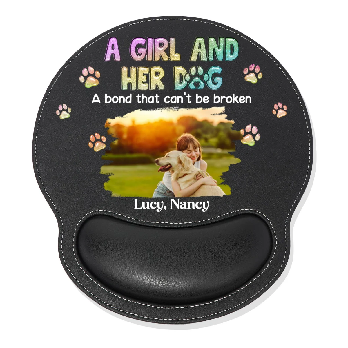 A Girl And Her Dog Photo - Personalized Custom Leather Mouse Pad - Image 10