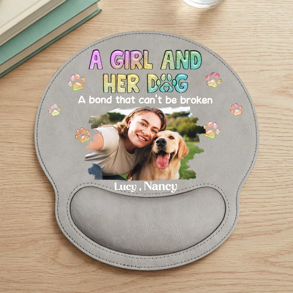 A Girl And Her Dog Photo - Personalized Custom Leather Mouse Pad - Image 3