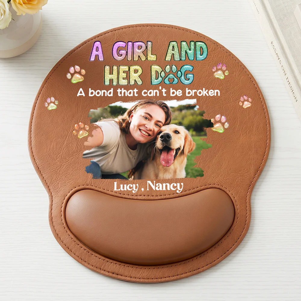 A Girl And Her Dog Photo - Personalized Custom Leather Mouse Pad - Image 4