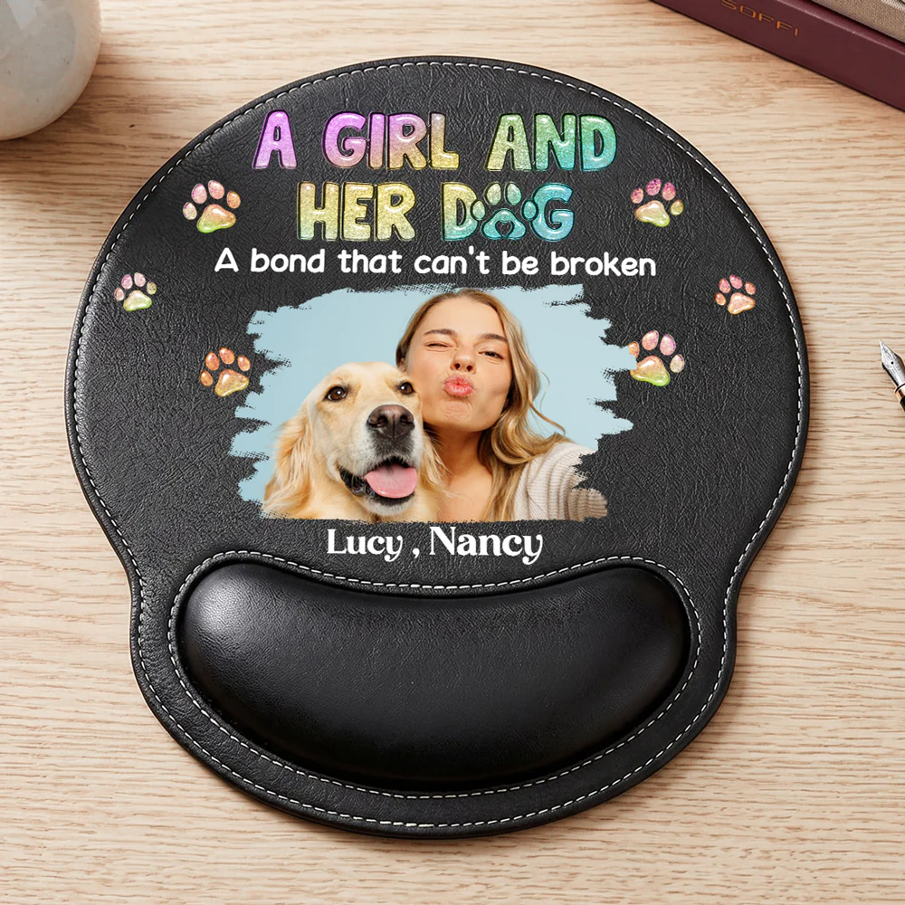 A Girl And Her Dog Photo - Personalized Custom Leather Mouse Pad - Image 5