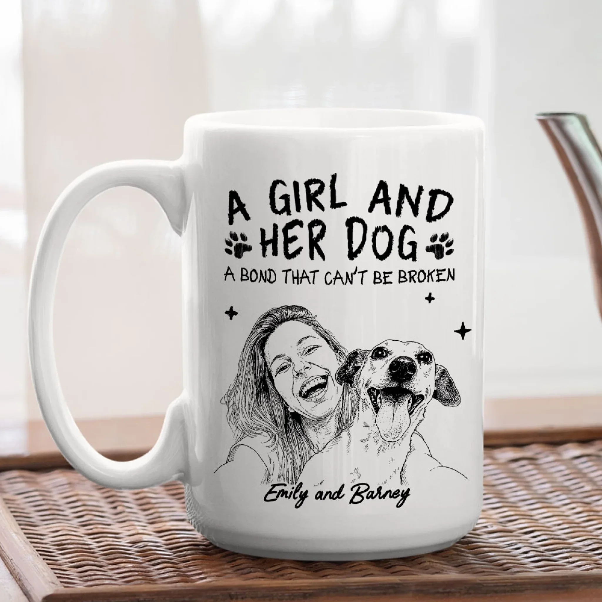A Girl And Her Dog Sketch - Personalized Custom Coffee Mug - Image 5