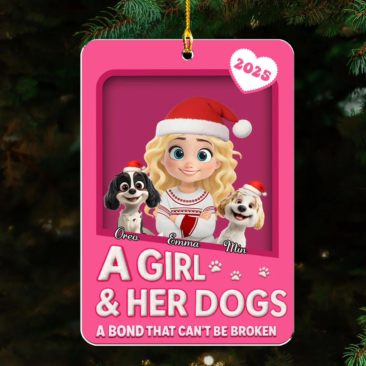 A Girl And Her Dogs Cartoonize Style - Personalized Custom Acrylic Ornament