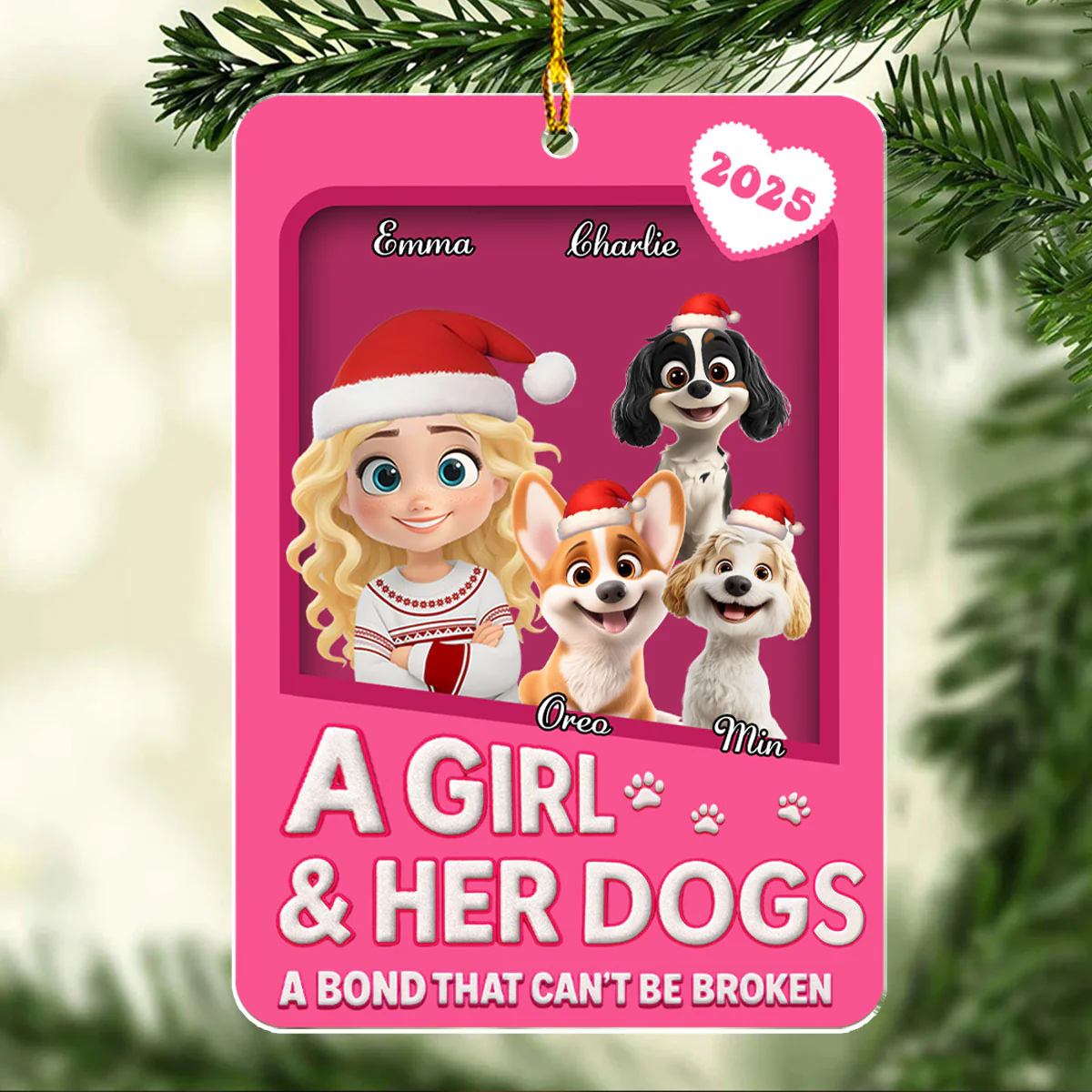 A Girl And Her Dogs Cartoonize Style - Personalized Custom Acrylic Ornament - Image 2