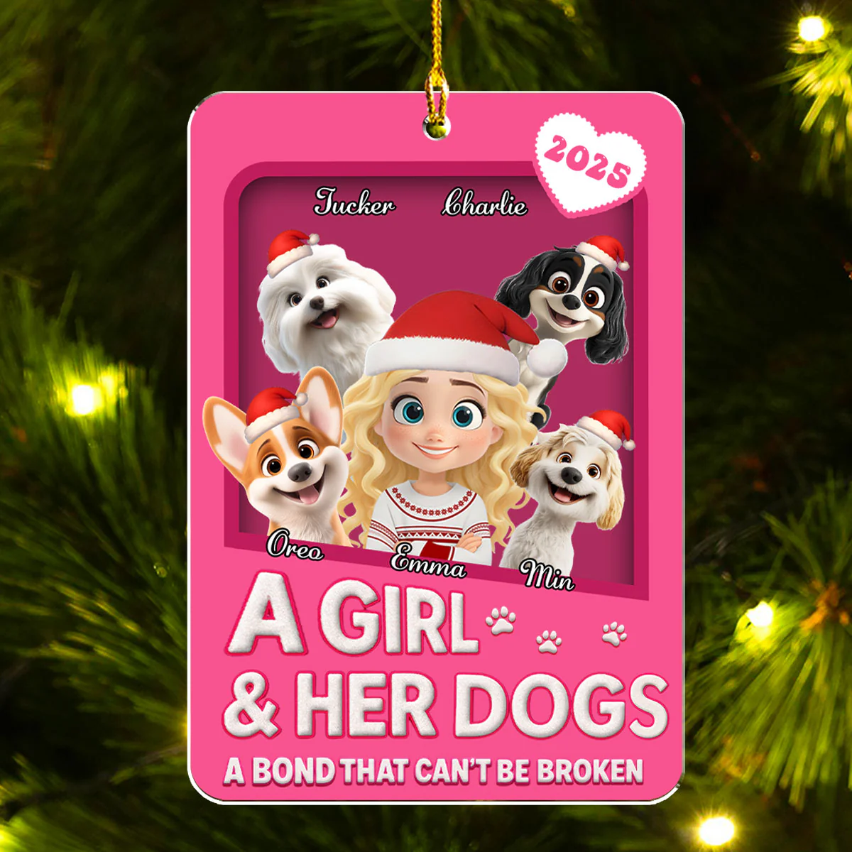 A Girl And Her Dogs Cartoonize Style - Personalized Custom Acrylic Ornament - Image 3