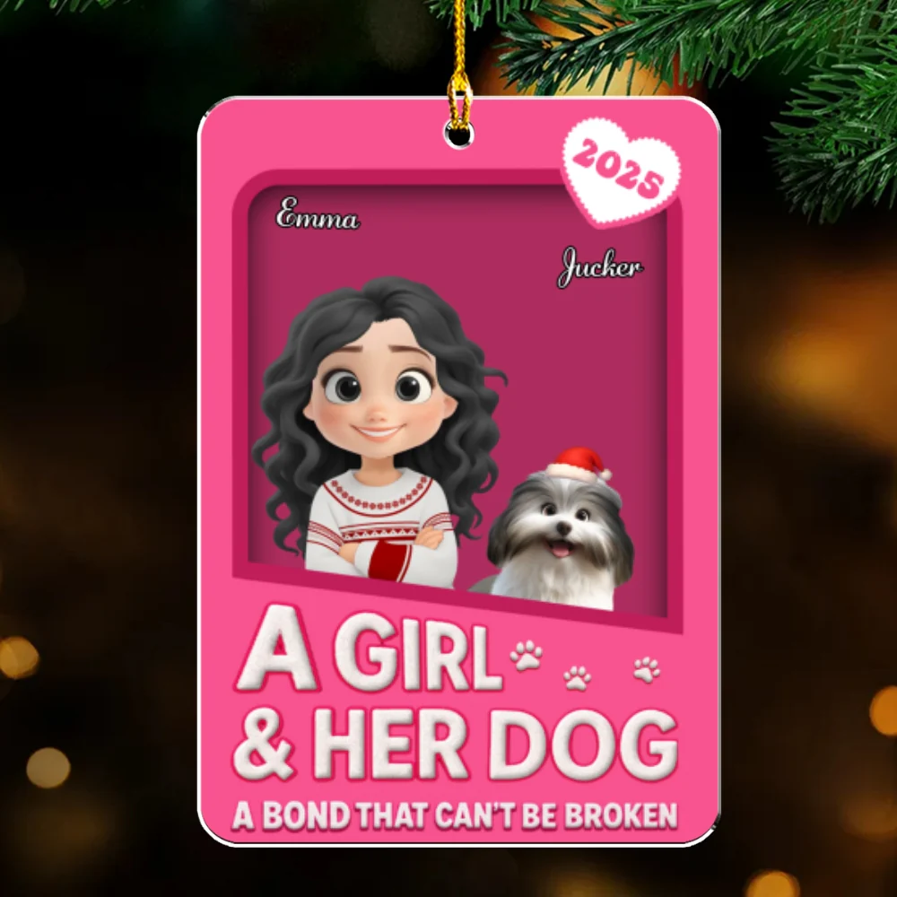 A Girl And Her Dogs Cartoonize Style - Personalized Custom Acrylic Ornament - Image 5