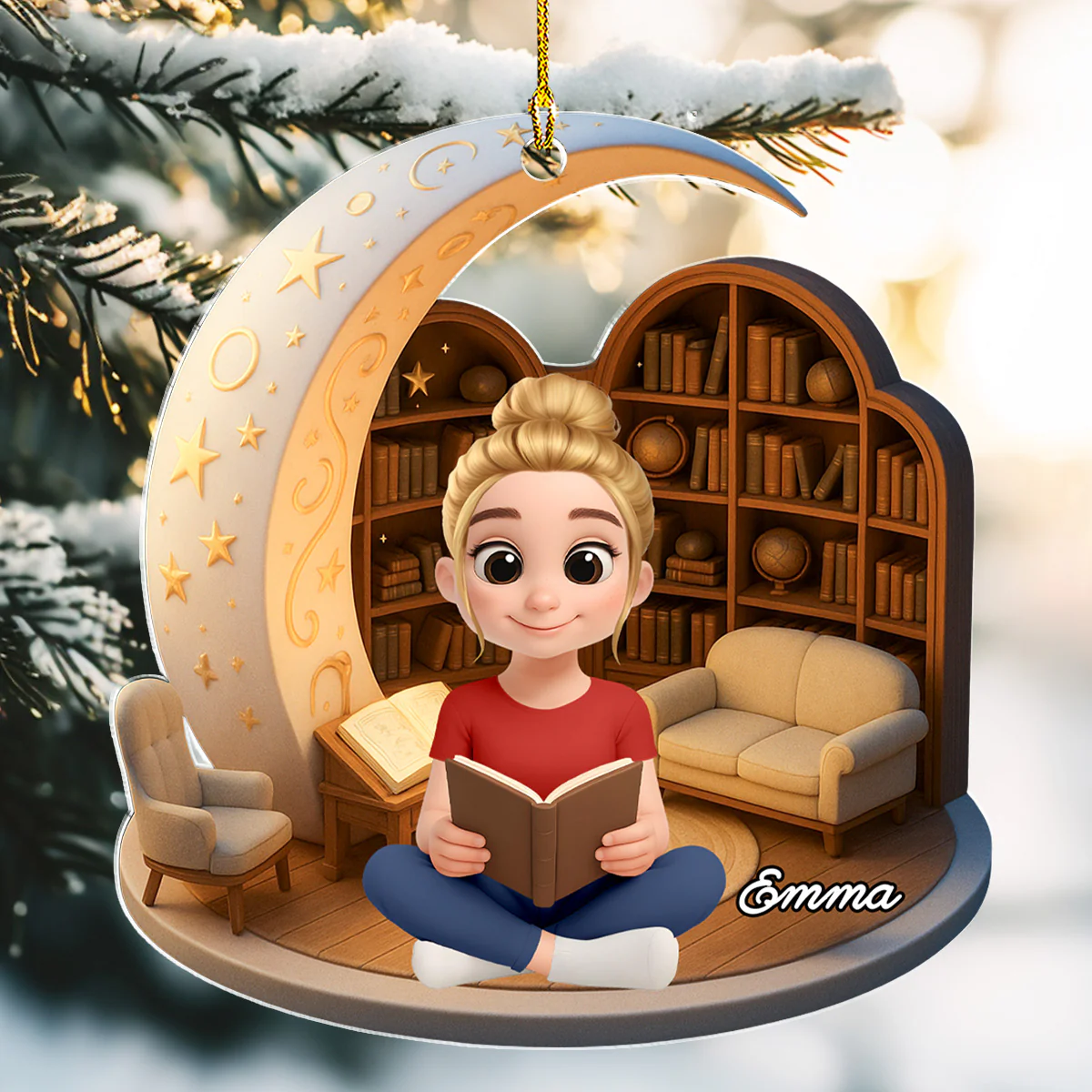A Girl Loves Her Book - Personalized Custom Acrylic Ornament - Image 3