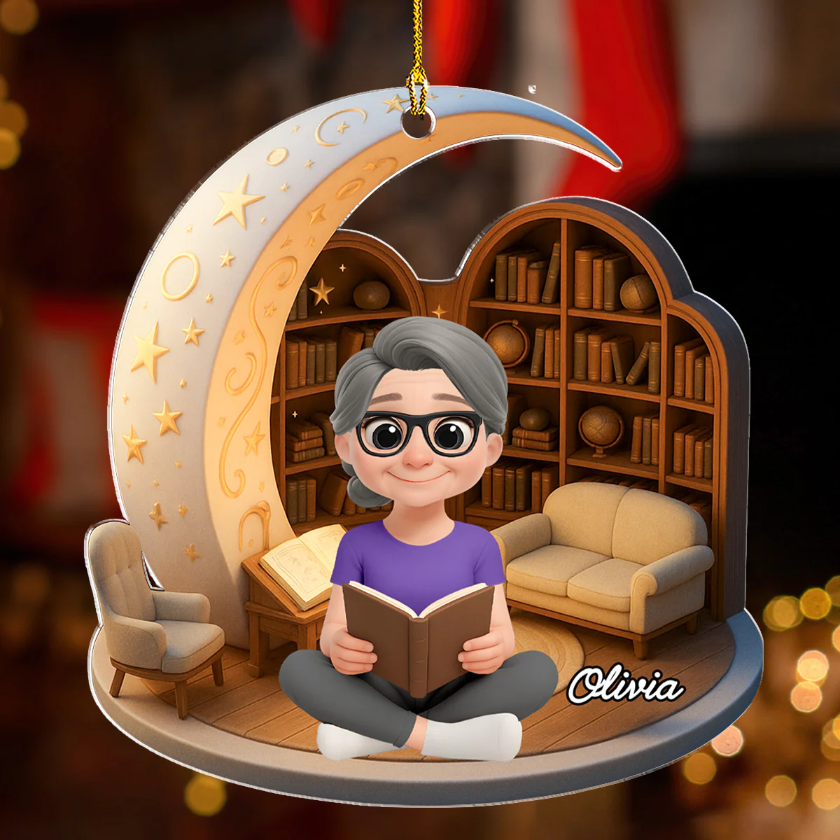 A Girl Loves Her Book - Personalized Custom Acrylic Ornament - Image 4