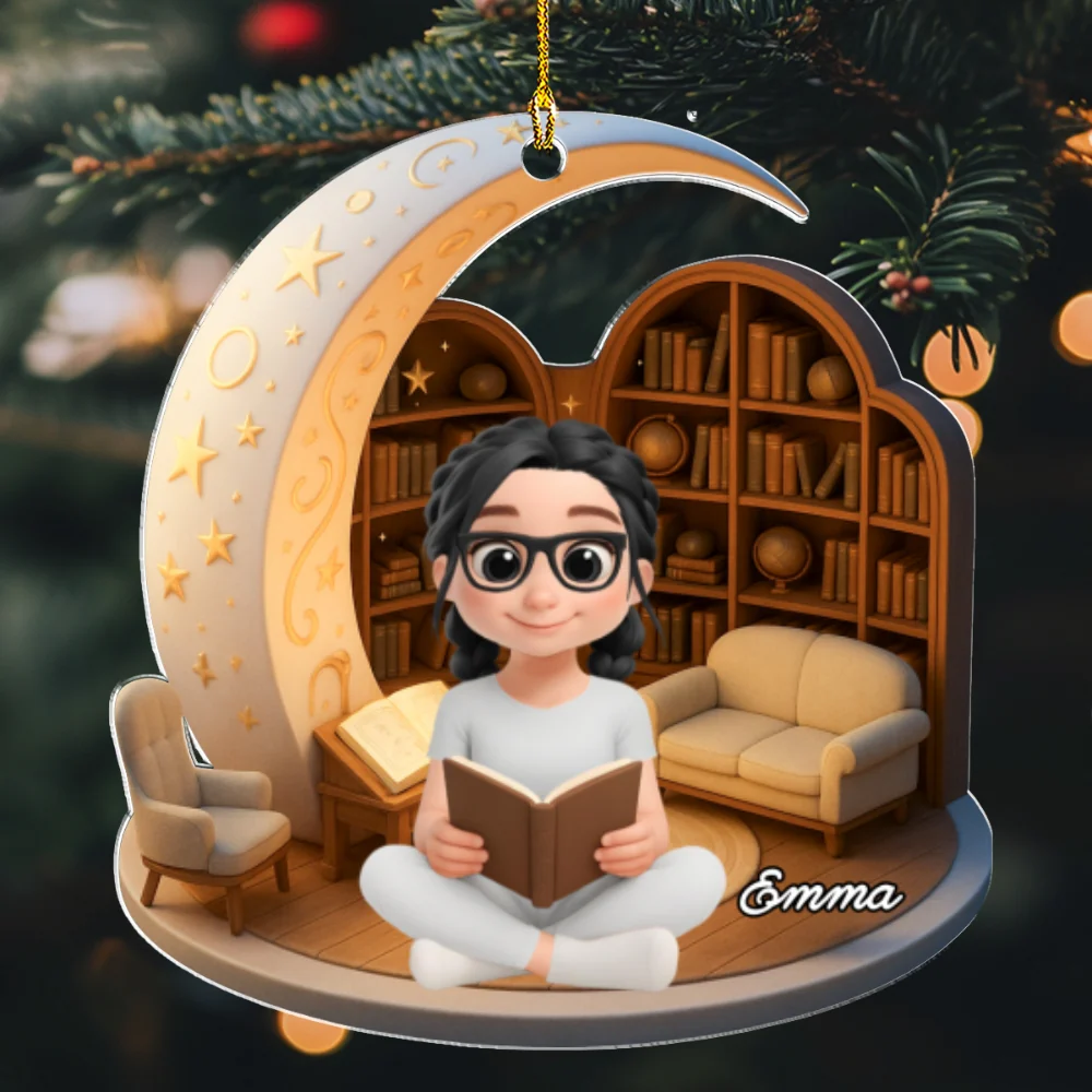 A Girl Loves Her Book - Personalized Custom Acrylic Ornament - Image 6