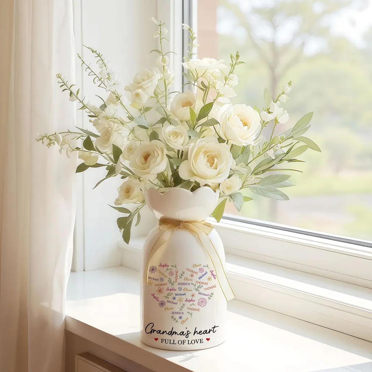 A Heart Full Of Love - Personalized Custom Ribbon Tie Flower Vase - Image 2