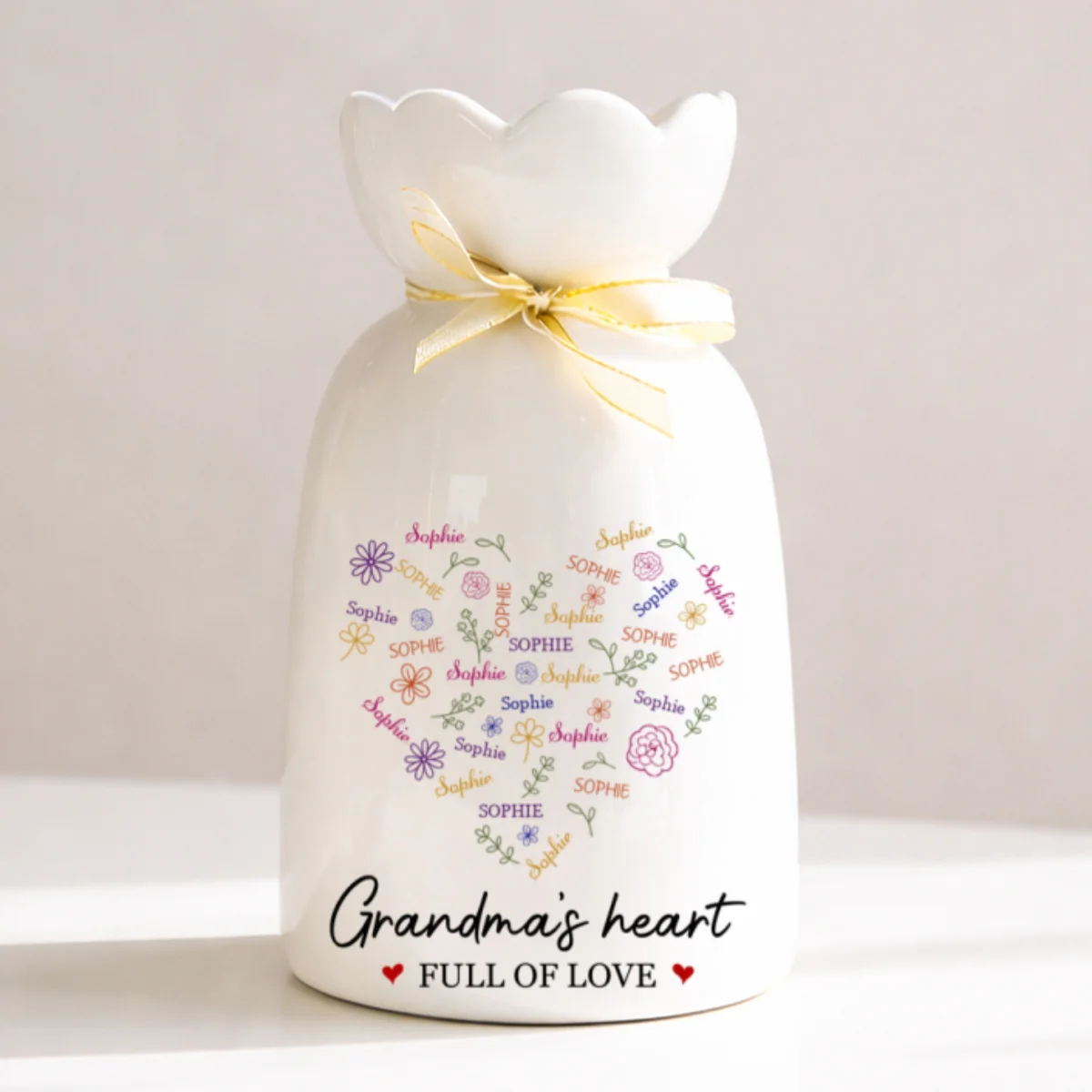 A Heart Full Of Love - Personalized Custom Ribbon Tie Flower Vase - Image 6