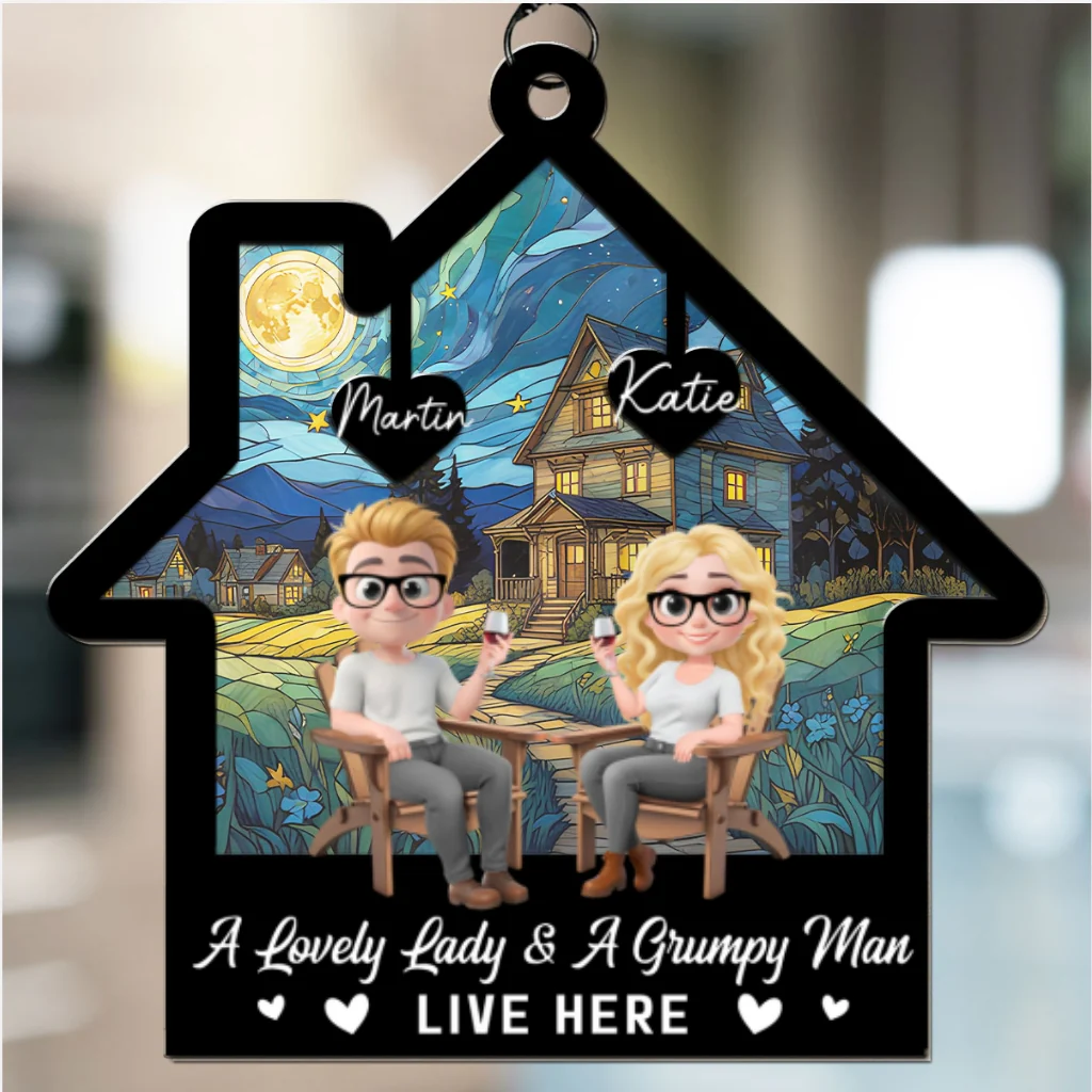 A Lovely Lady And A Grumpy Man - Personalized Custom Suncatcher - Image 6