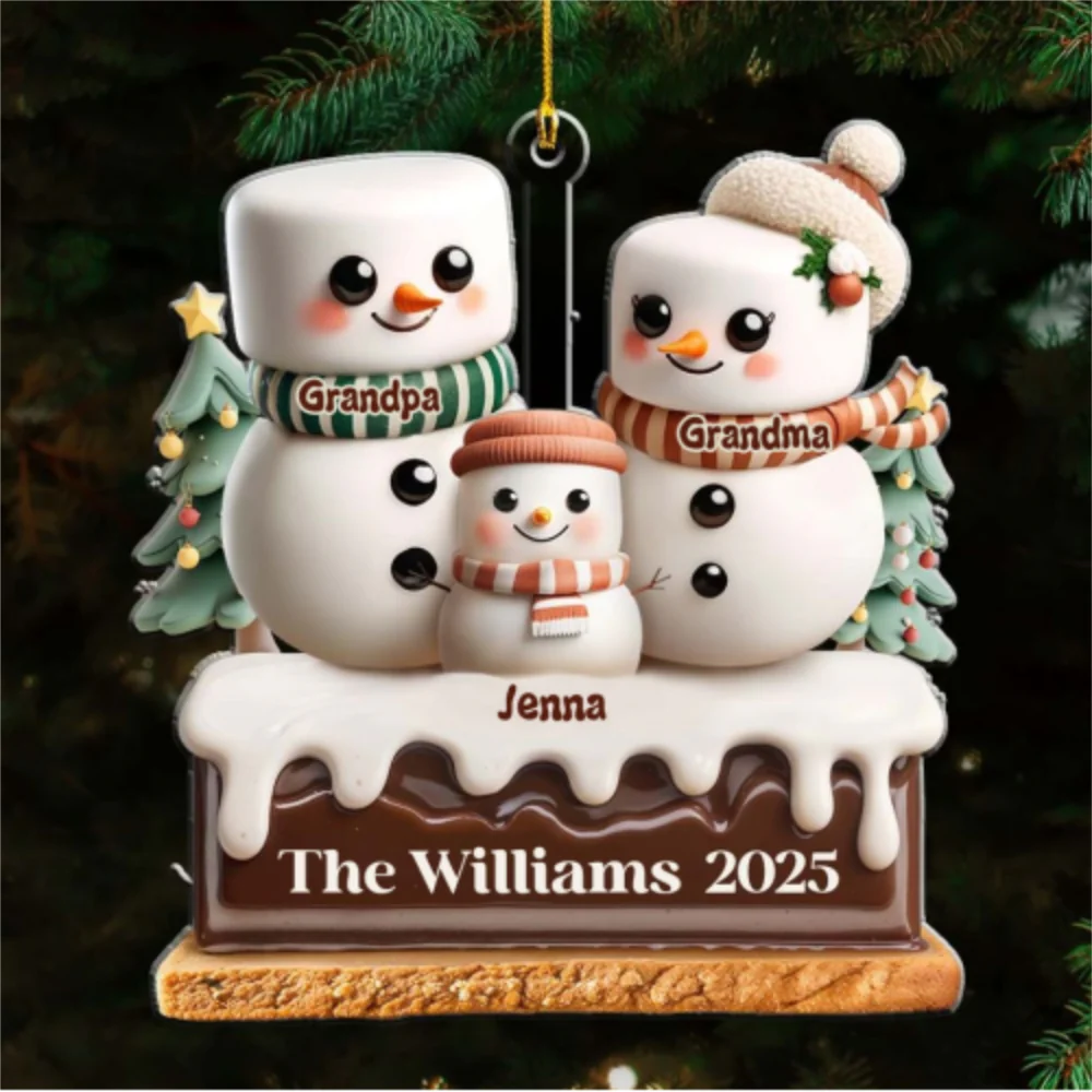 A Marshmallow Family Christmas - Personalized Custom Acrylic Ornament - Image 6