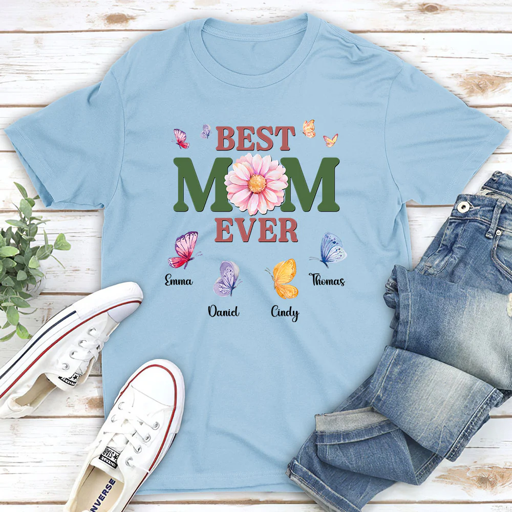 A Mom Blooms Like A Butterfly - Personalized Custom Shirt - Image 2