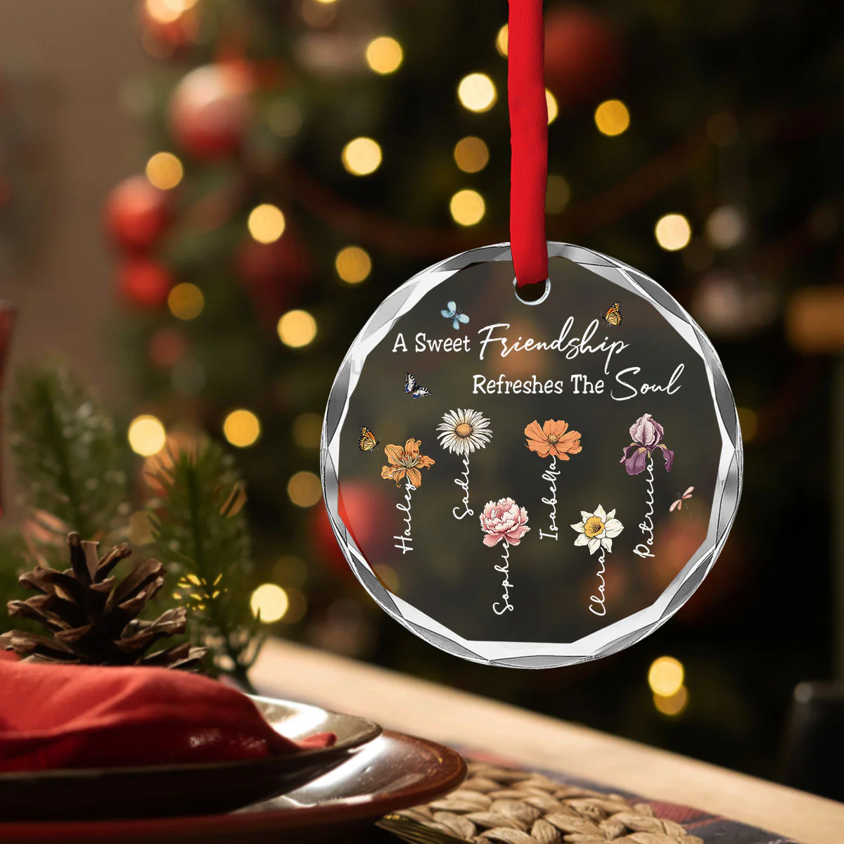 A Sweet Friendship Refreshes The Soul - Personalized Custom Glass Ornament - Image 2