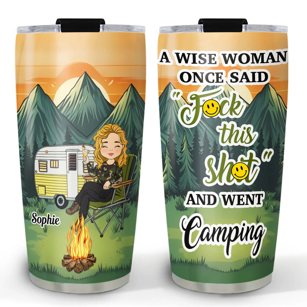 A Wise Woman Once Said And Went Camping - Personalized Custom Tumbler - Image 2