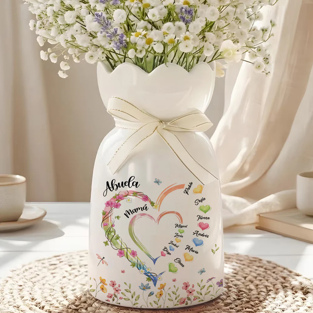 Abuela Heart - Florero Personalizado Con Cinta