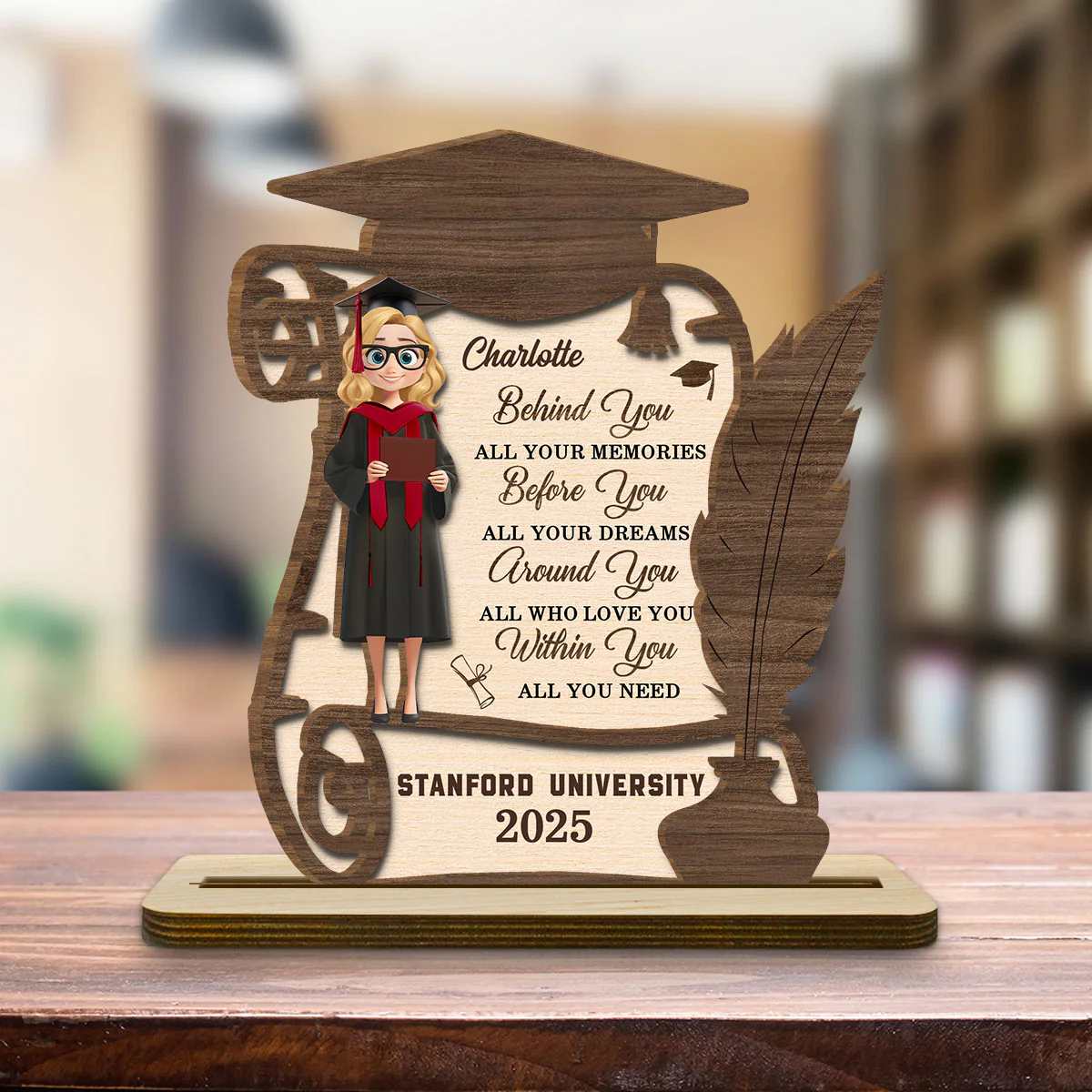 All Your Dreams Come True - Personalized Custom 2-Layer Wood Plaque With Flat Base - Image 2