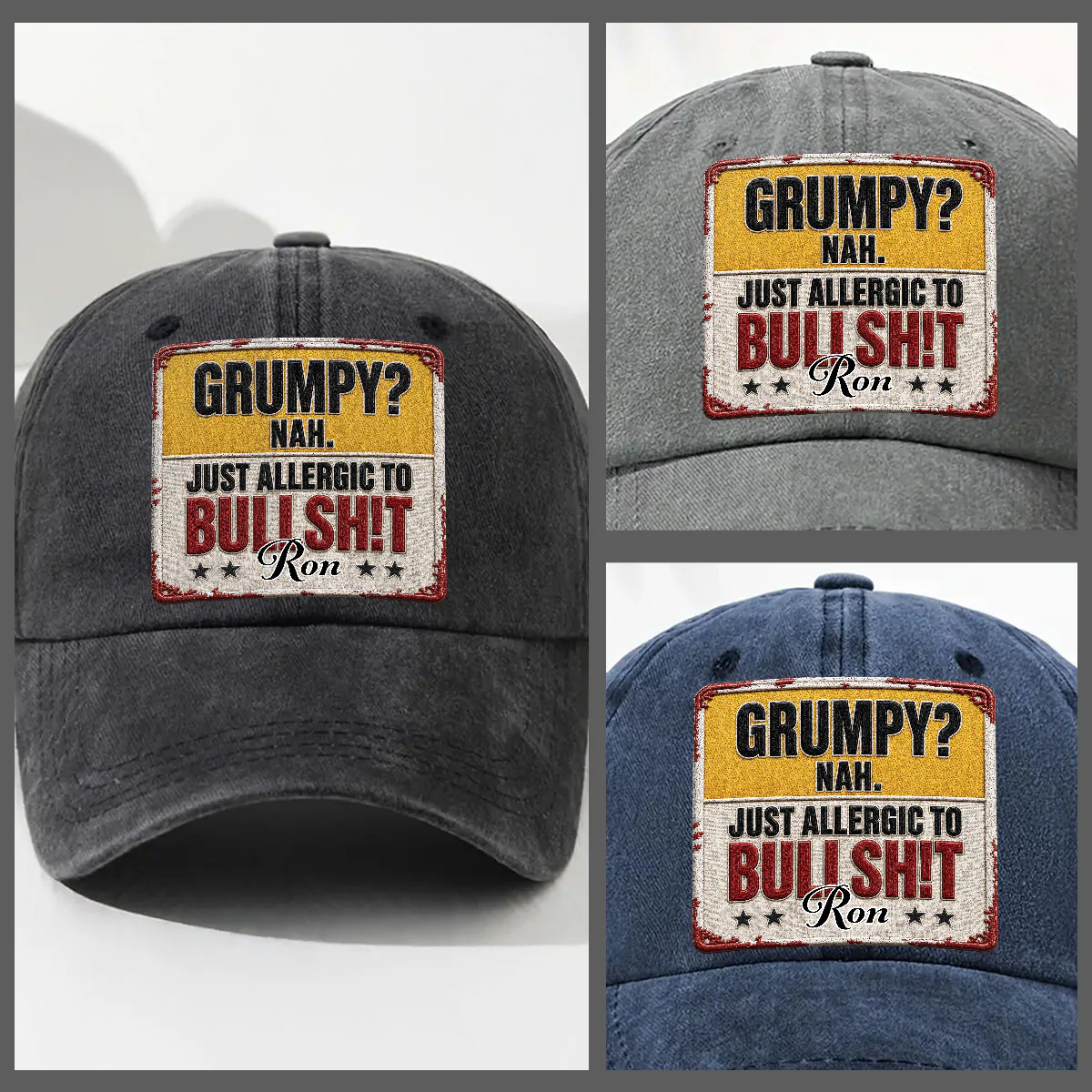 Allergic To All Of Them - Personalized Custom 3D Effect Vintage Washed Denim Cap - Image 3