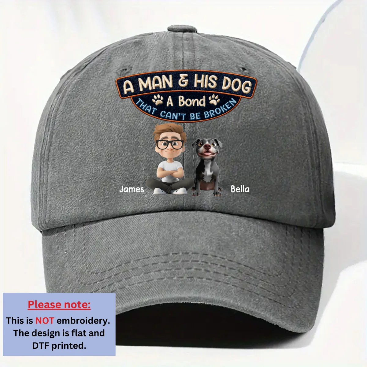 Alpha And His Dog - Personalized Custom Vintage Washed Denim Cap - Image 7