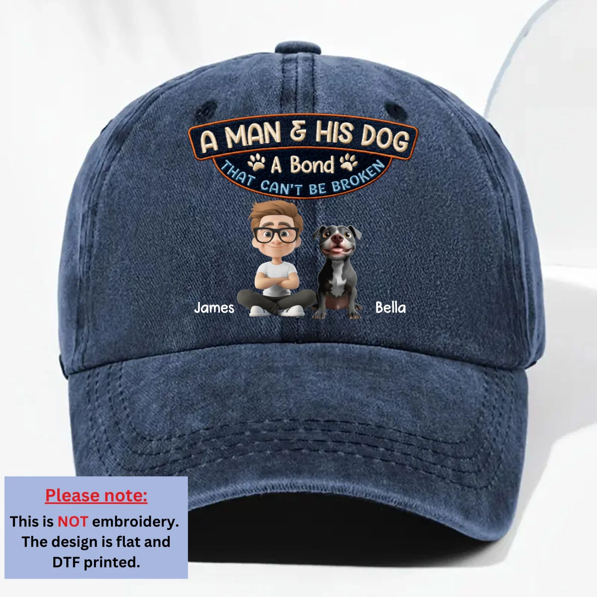 Alpha And His Dog - Personalized Custom Vintage Washed Denim Cap - Image 8
