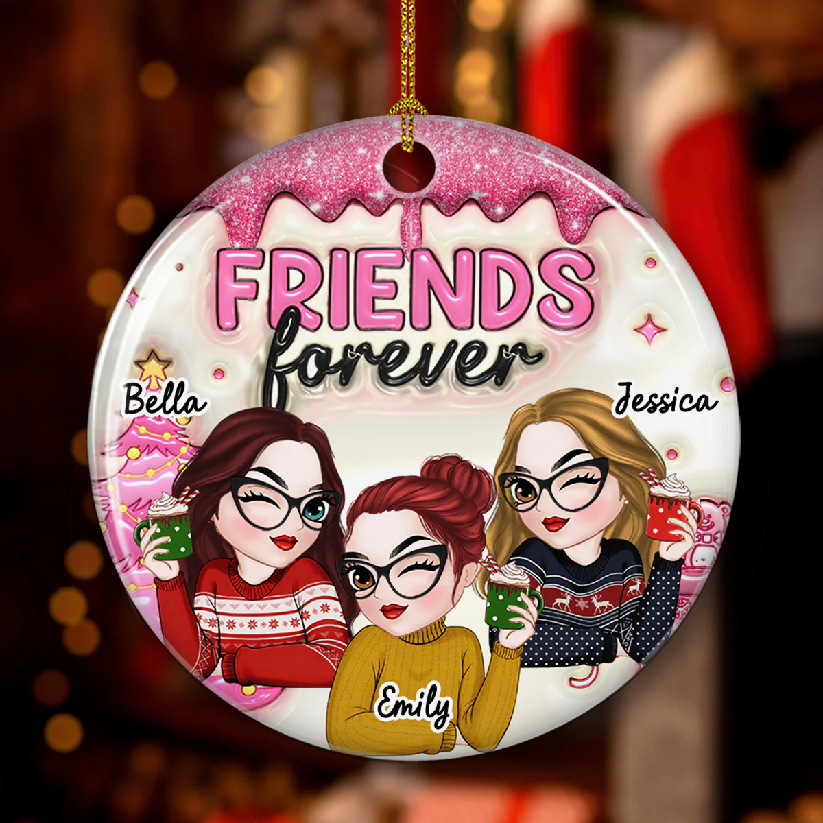 Always Besties - Personalized Custom 3D Inflated Effect Ceramic Ornament - Image 2