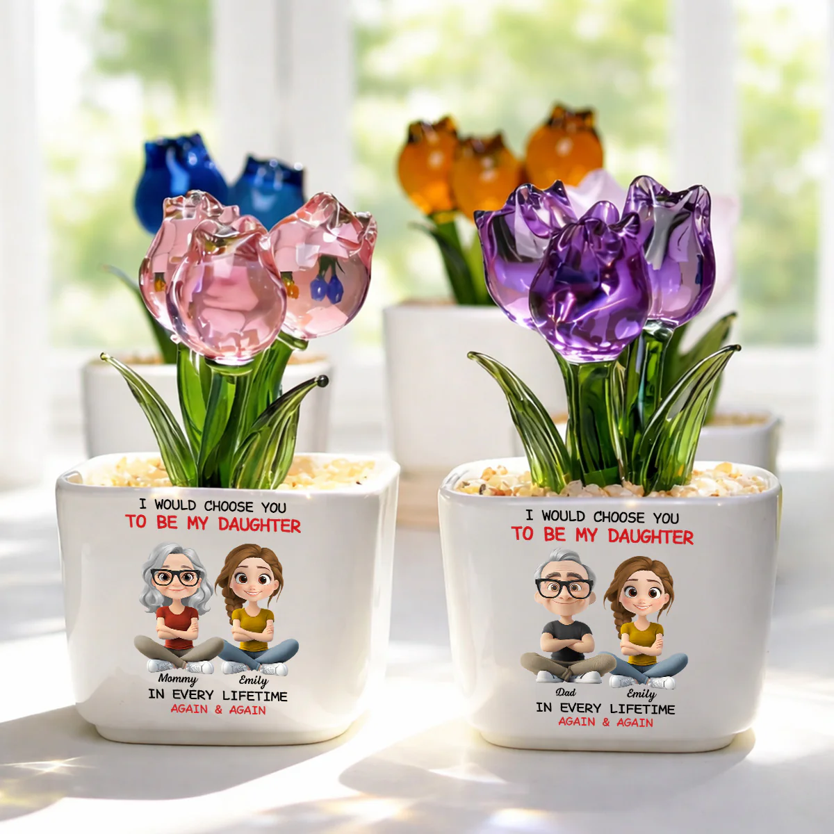 Always Choose You Mom And Daughter - Personalized Custom Glass Everlasting Tulips - Image 3