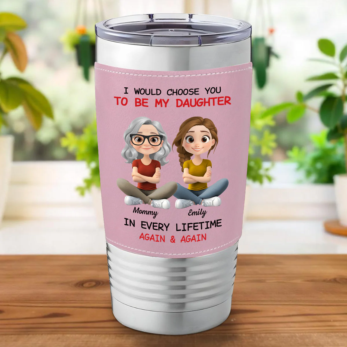 Always Choose You - Personalized Custom Pink Leather Tumbler - Image 5