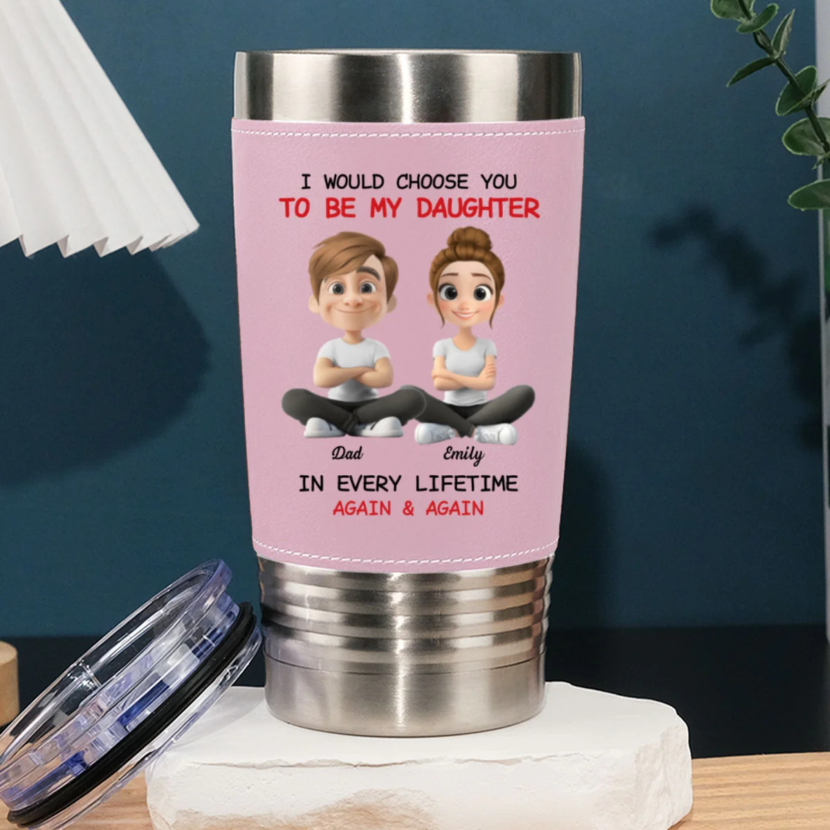 Always Choose You - Personalized Custom Pink Leather Tumbler - Image 7