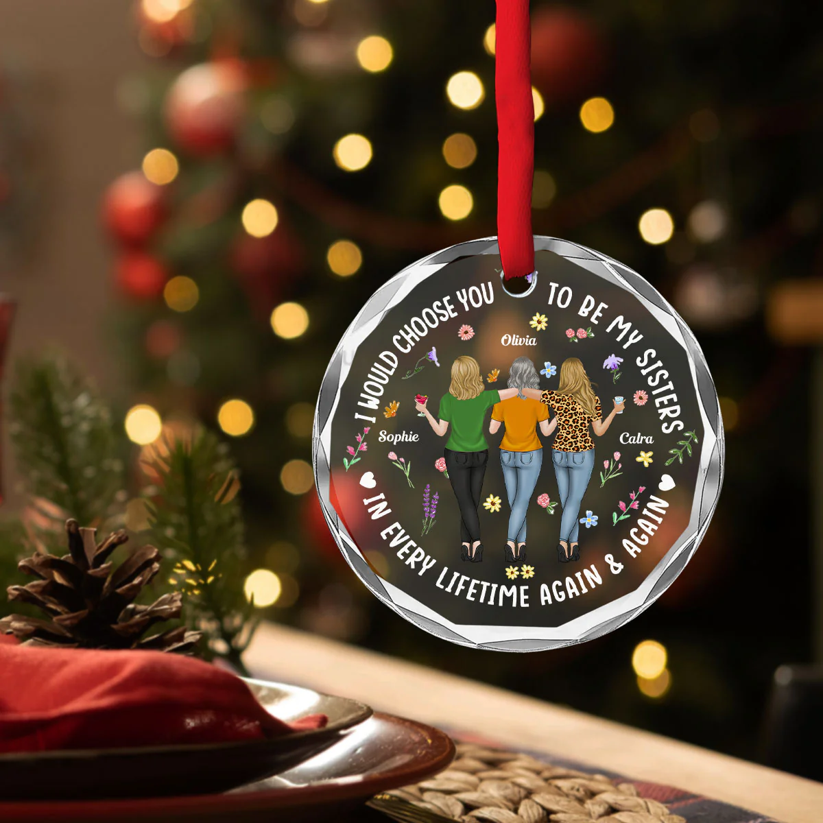 Always Choose You Sisters - Personalized Custom Glass Ornament - Image 3