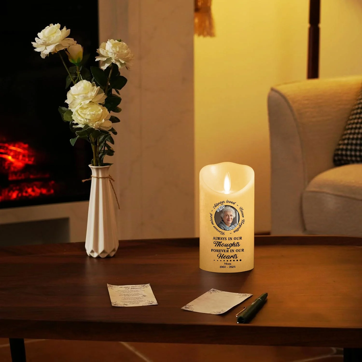 Always In Our Thoughts - Personalized Custom LED Candle - Image 5