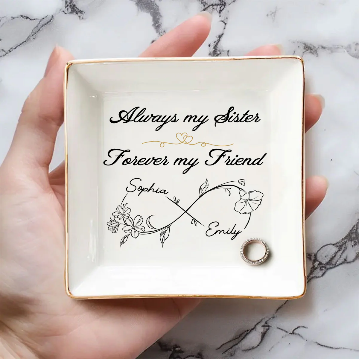 Always My Sister Forever My Friend - Personalized Custom Jewelry Dish - Image 2