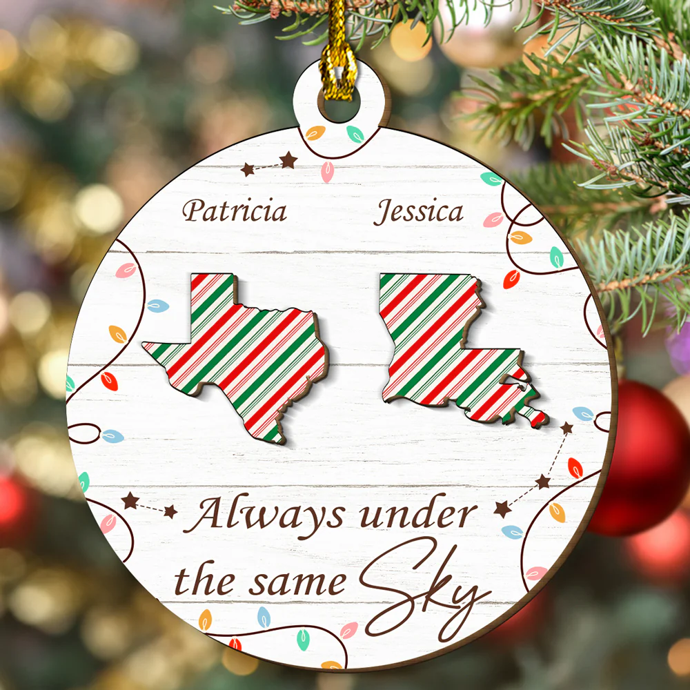 Always Under The Same Sky - Personalized Custom Freeshape 2-Layered Wood Ornament - Image 4