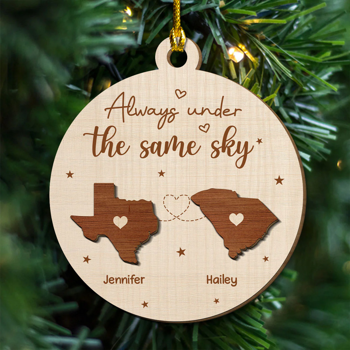Always Under The Same Sky - Personalized Custom Freeshape 2-Layered Wood Ornament - Image 4