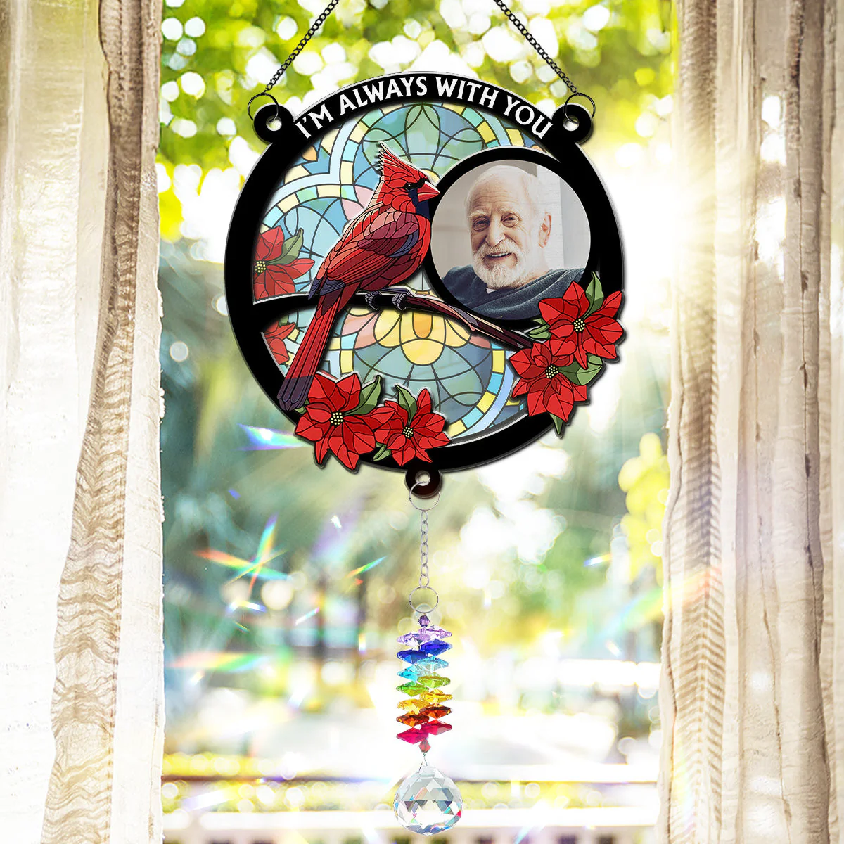 Always With You Memorial Heart - Personalized Custom Suncatcher With Crystal Rainbow Charm - Image 3