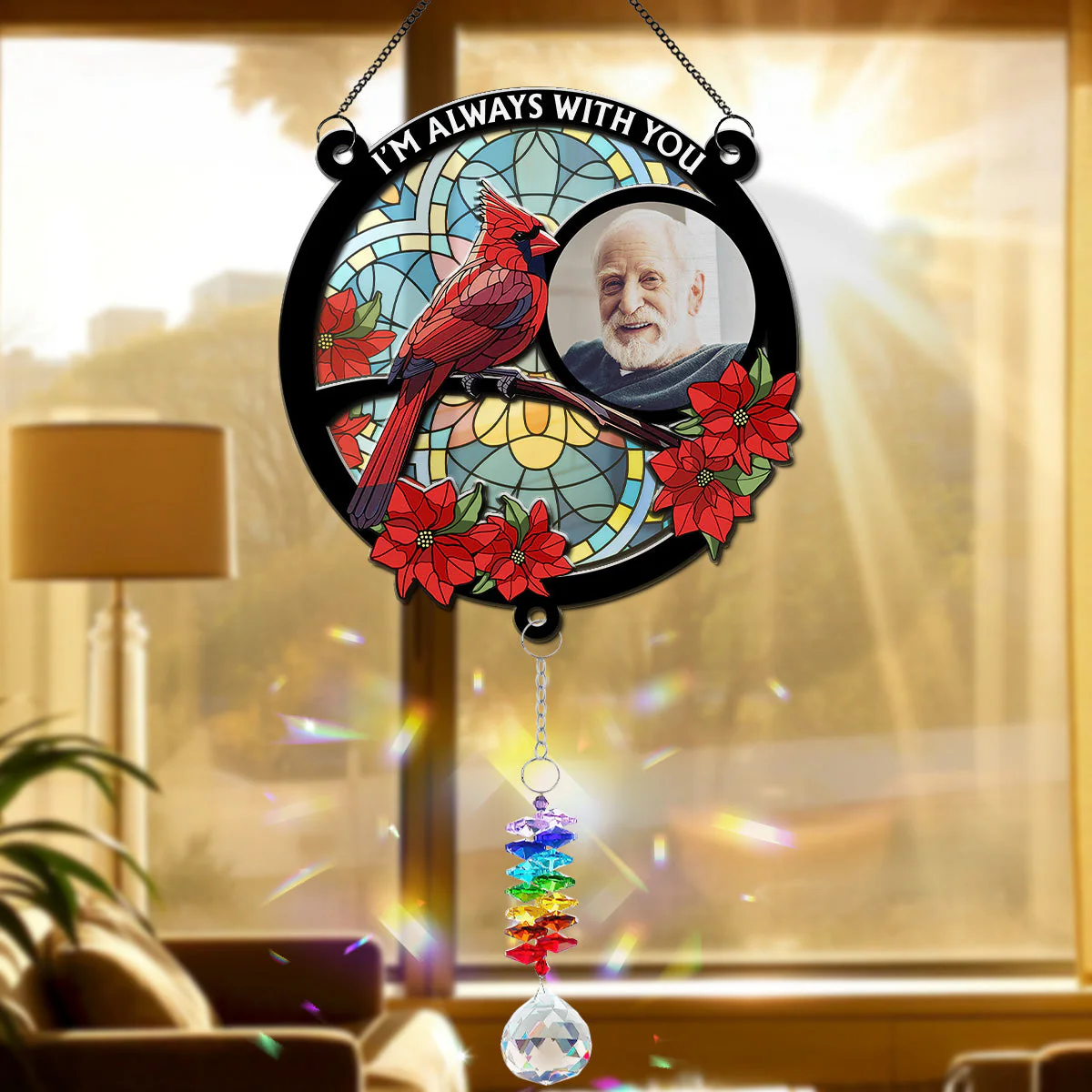 Always With You Memorial Heart - Personalized Custom Suncatcher With Crystal Rainbow Charm - Image 4