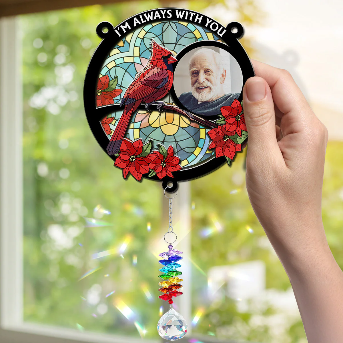 Always With You Memorial Heart - Personalized Custom Suncatcher With Crystal Rainbow Charm - Image 5