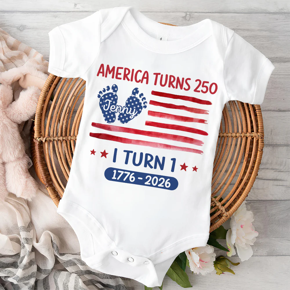 America Turns 250 I Turn 1 - Personalized Custom Baby Onesie - Image 2