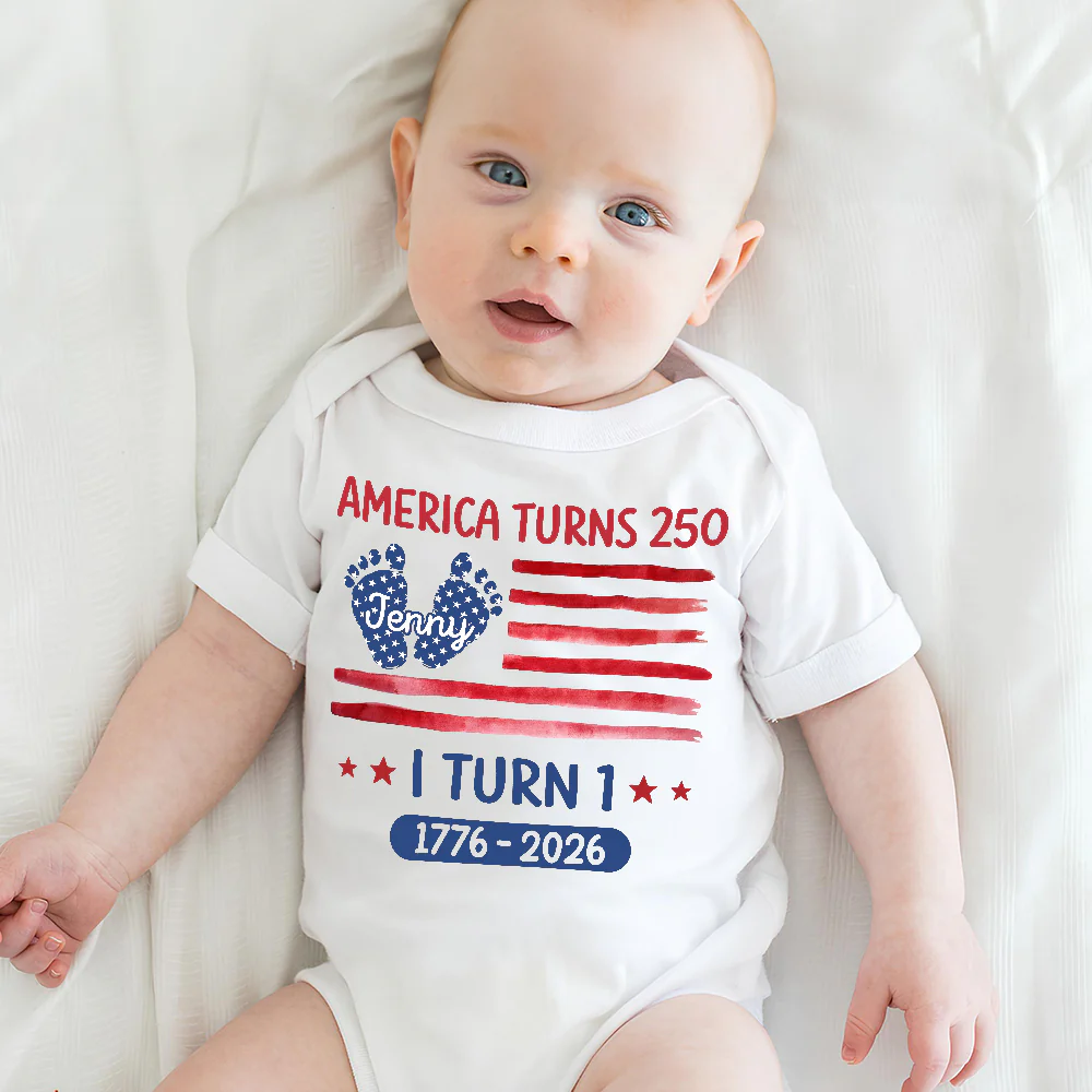 America Turns 250 I Turn 1 - Personalized Custom Baby Onesie - Image 4