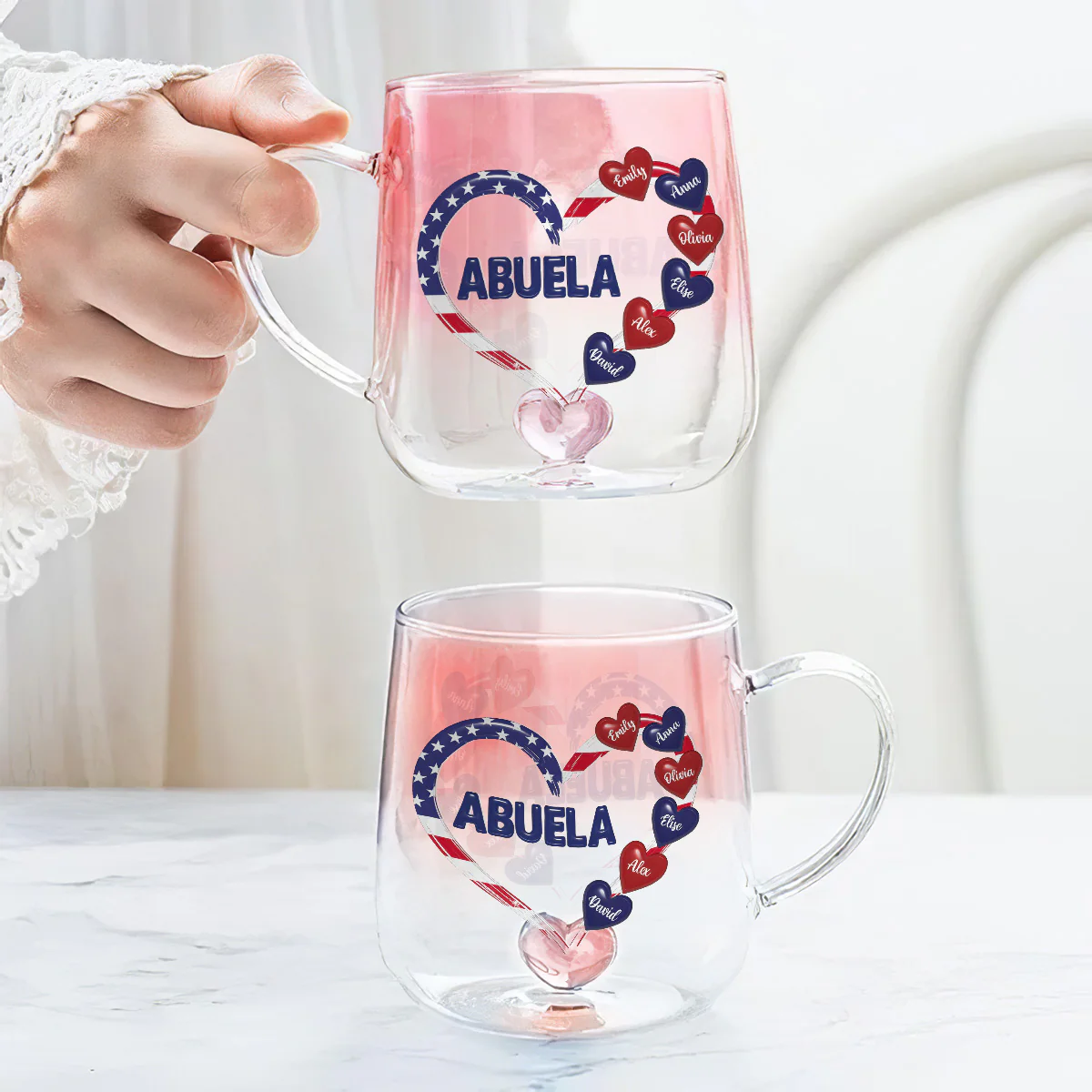 American Grandma - Personalized Custom Pink Gradient Glass Mug - Image 3