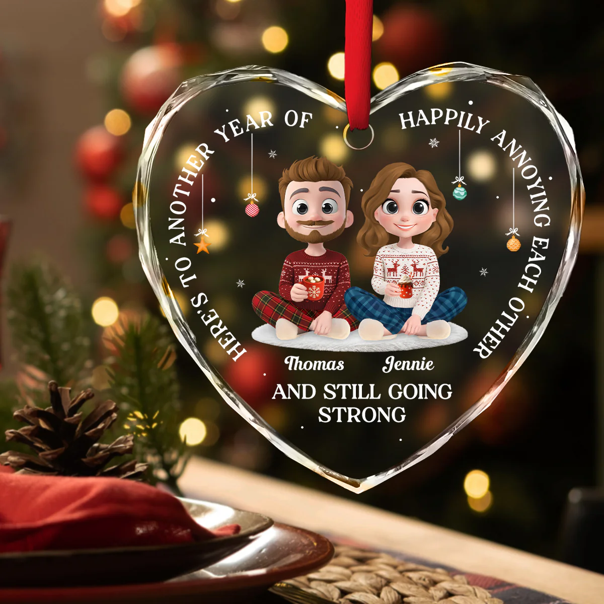 Another Year Of Happily - Personalized Custom Glass Ornament - Image 2